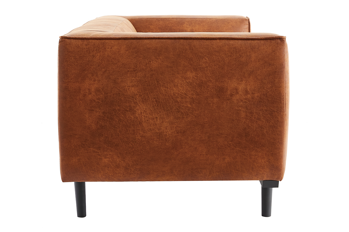 Canap� design 2-3 places en cuir aspect vieilli marron cognac MORRIS