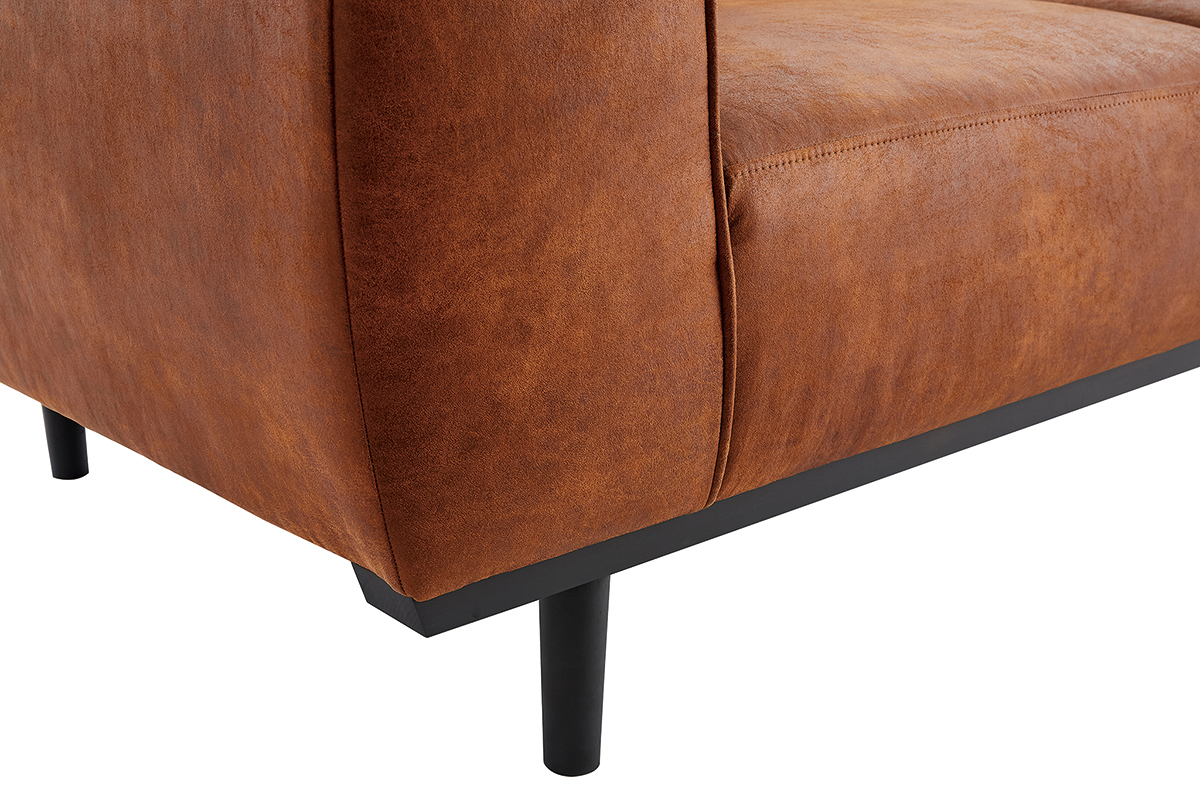 Canap� design 2-3 places en cuir aspect vieilli marron cognac MORRIS