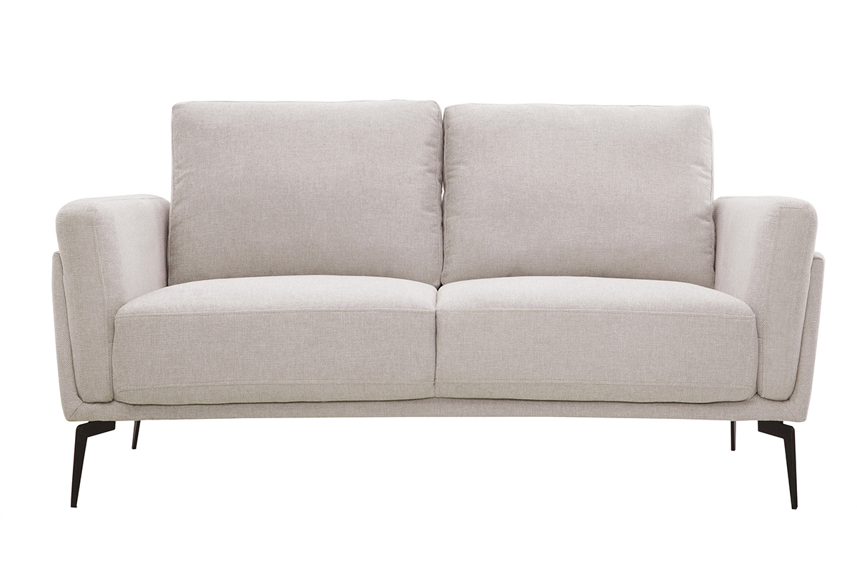Canap� design 2 places en tissu effet velours textur� beige et m�tal noir MOSCO