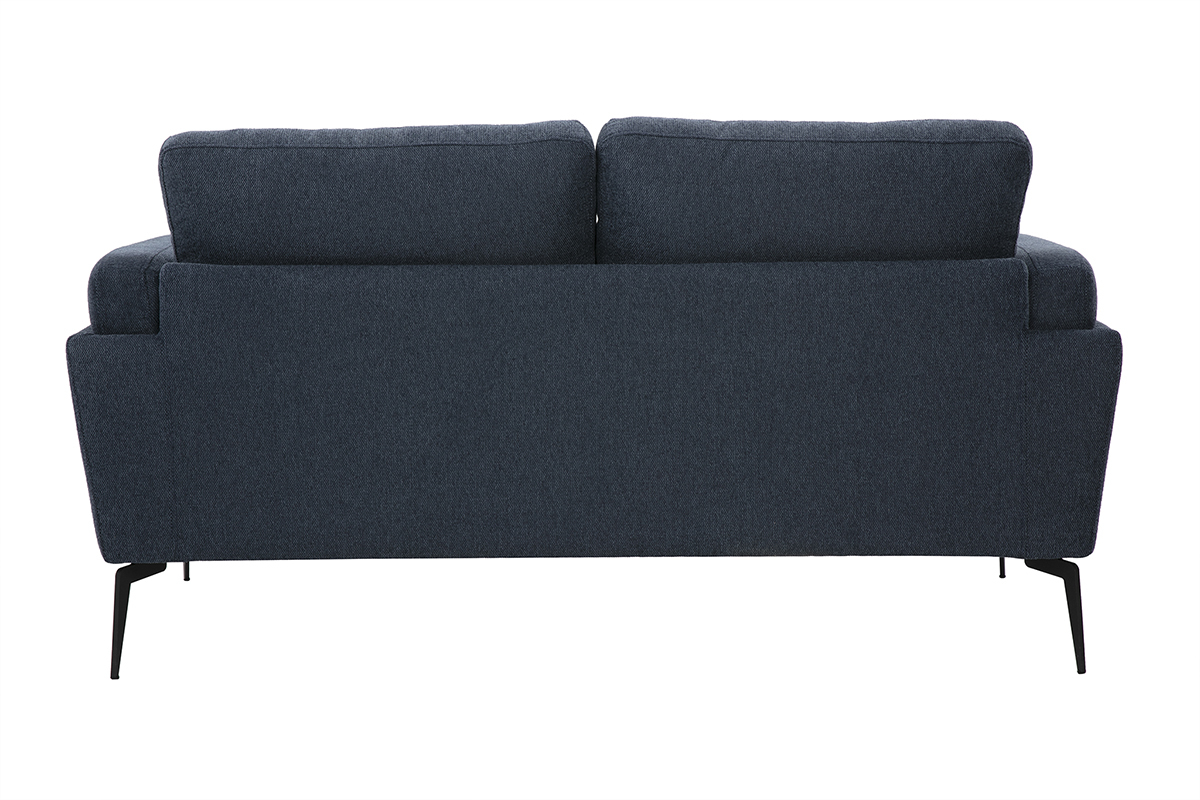 Canap� design 2 places en tissu effet velours textur� bleu fonc� et m�tal noir MOSCO