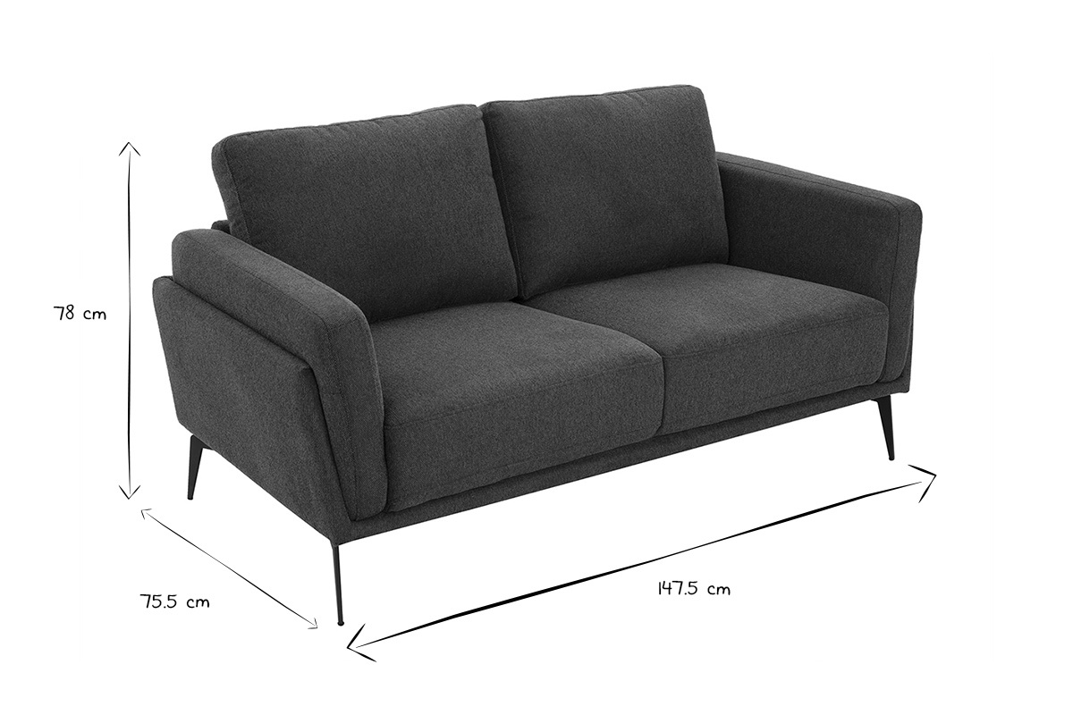 Canap� design 2 places en tissu effet velours textur� bleu fonc� et m�tal noir MOSCO