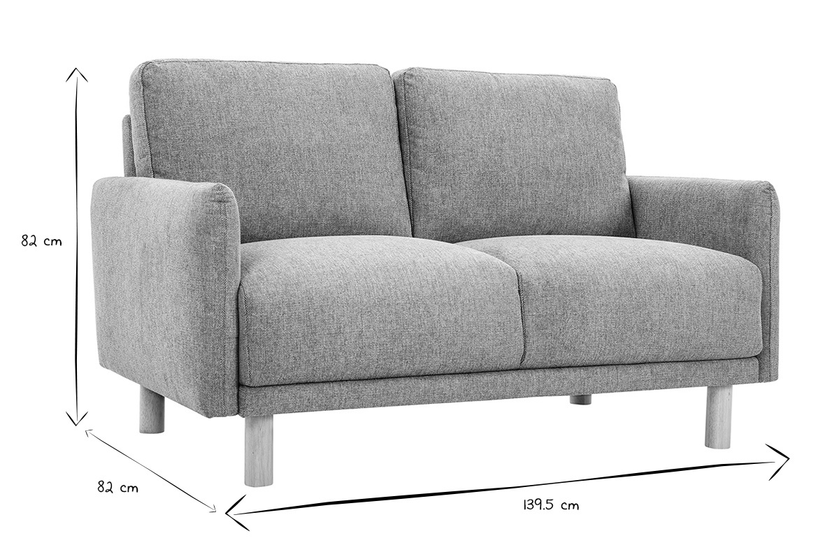 Dimensions du canap� BONO 2 places, L139.5 x P82 x H82 cm, en noir et blanc.