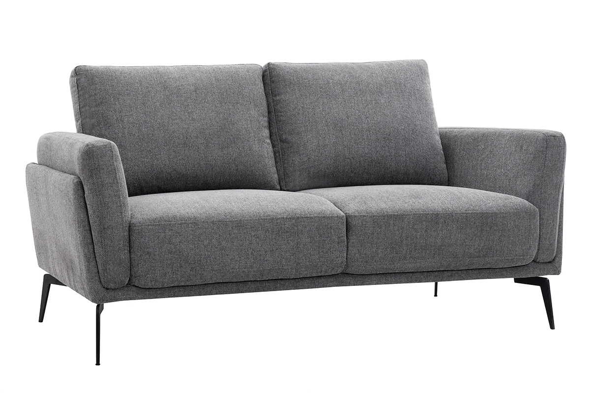 Canap� design 2 places en tissu effet velours textur� gris fonc� avec pieds en m�tal noir