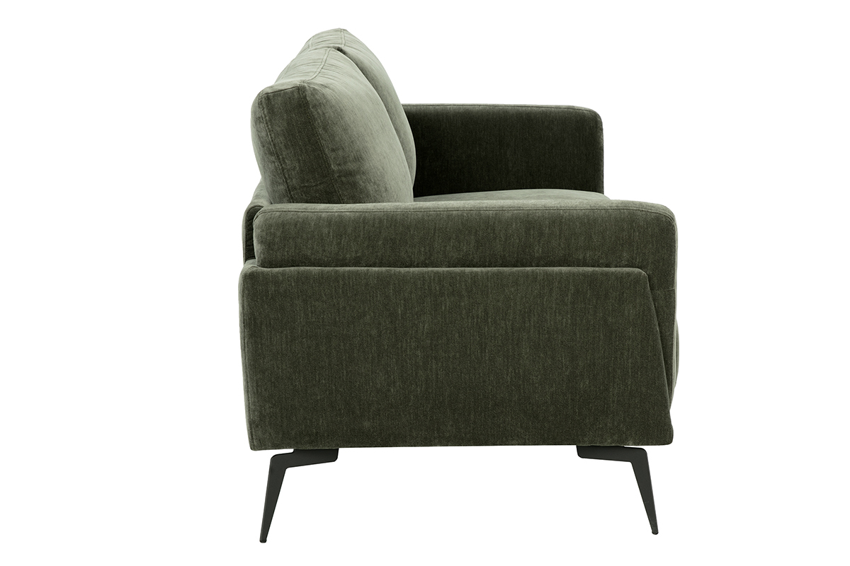 Canap� design 2 places en tissu effet velours vert kaki et m�tal noir MOSCO