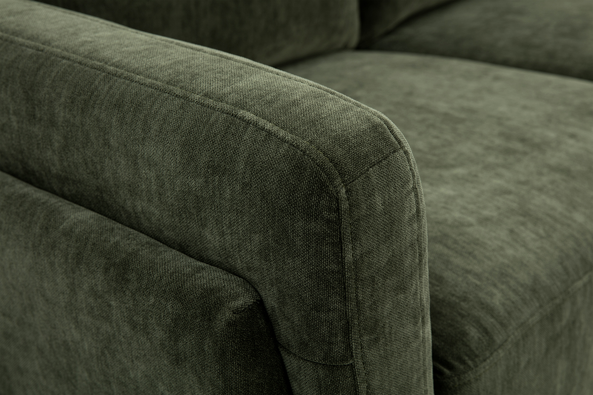 Canap� design 2 places en tissu effet velours vert kaki et m�tal noir MOSCO