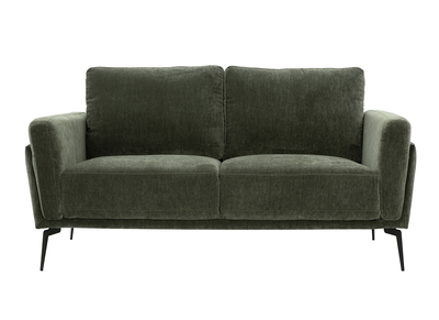 Canap&eacute; design 2 places en tissu effet velours vert kaki et m&eacute;tal noir MOSCO