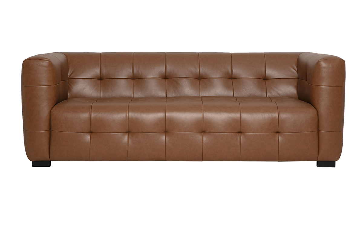 Canap� design 3 places en cuir marron CORTO, vue de face.