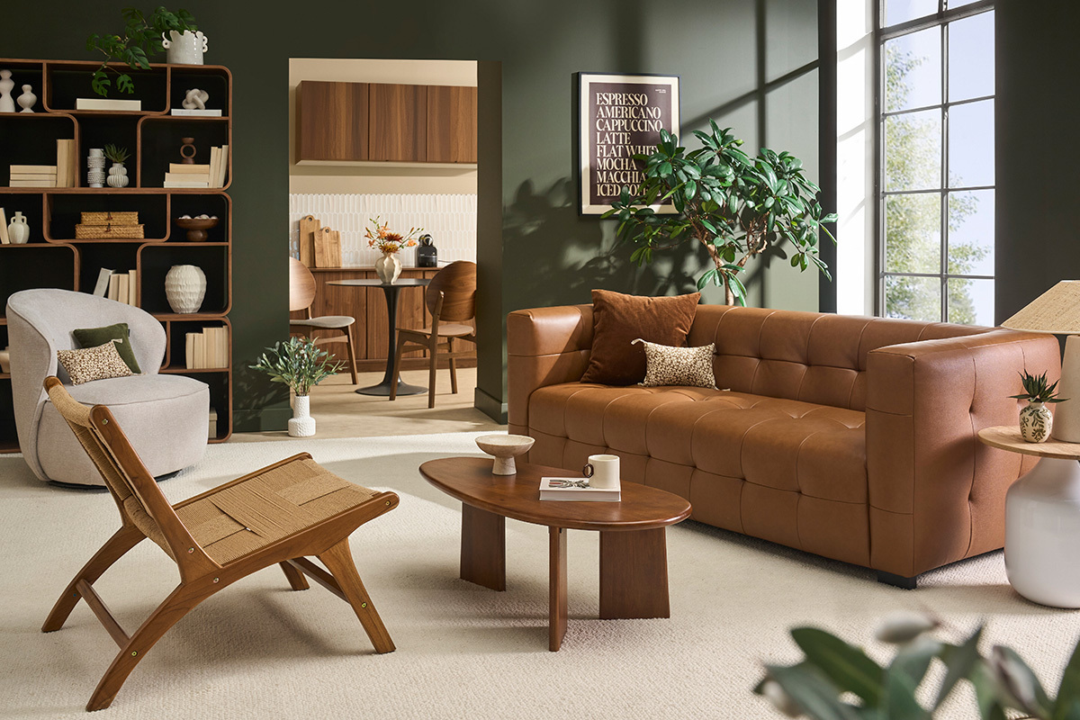 Canap� design 3 places en cuir marron CORTO