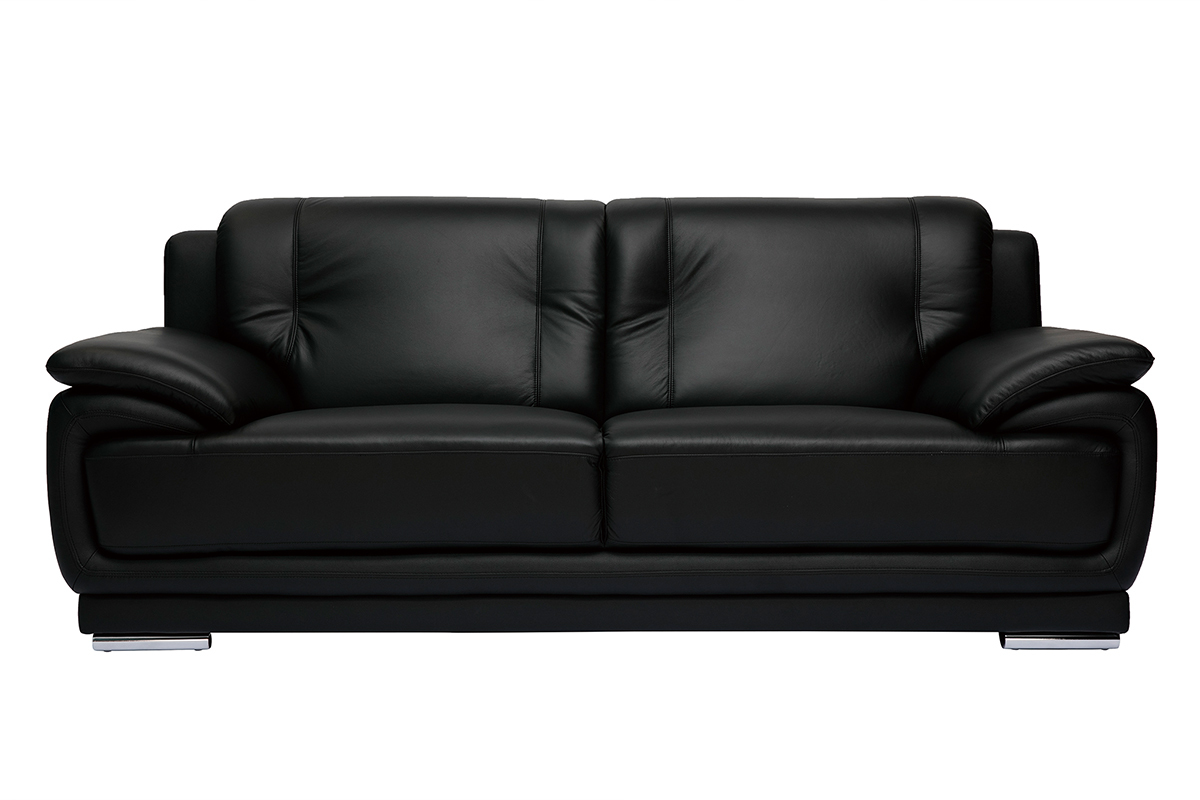 Canap� design 3 places en cuir noir et acier chrom� TAMARA