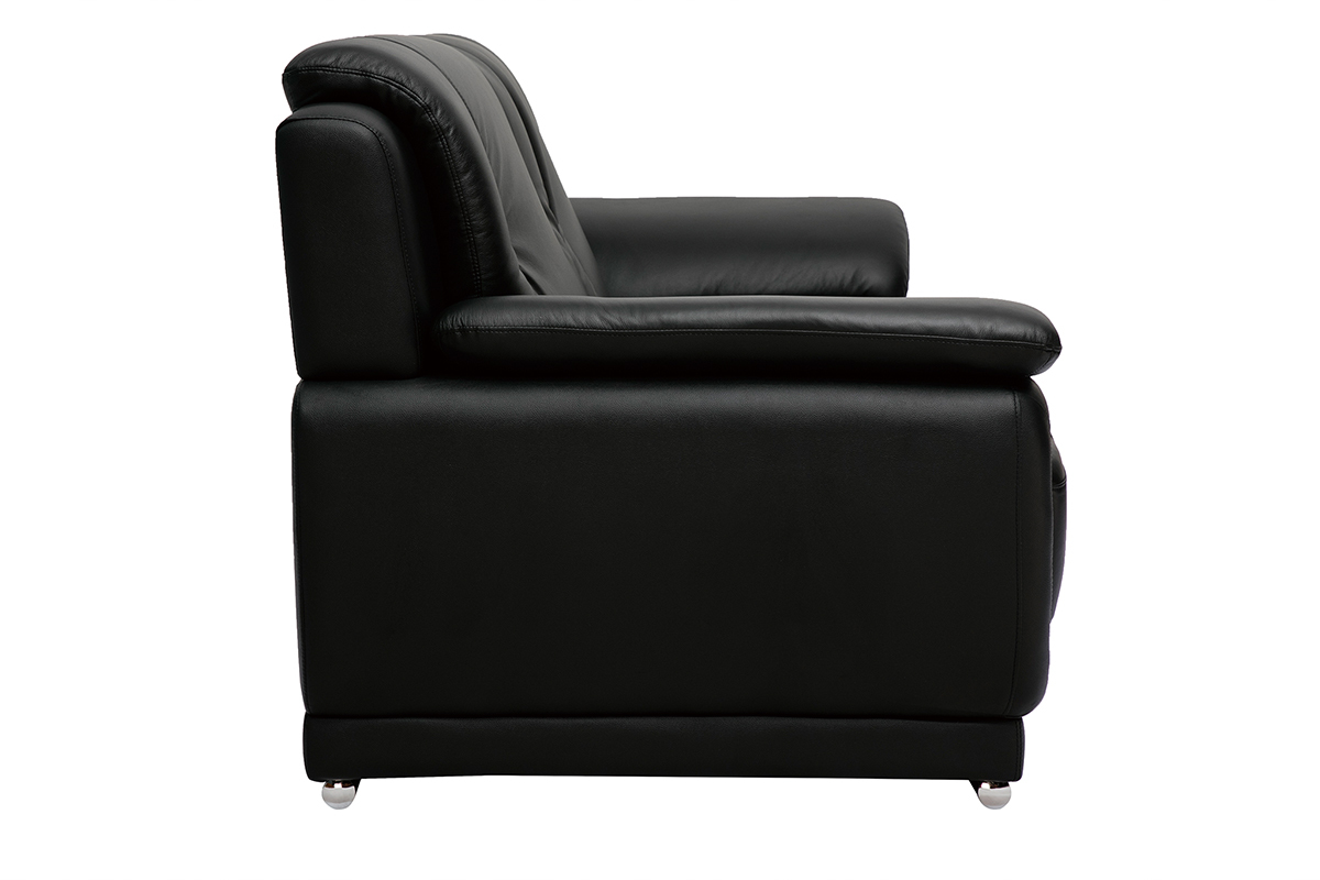 Canap� design 3 places en cuir noir et acier chrom� TAMARA