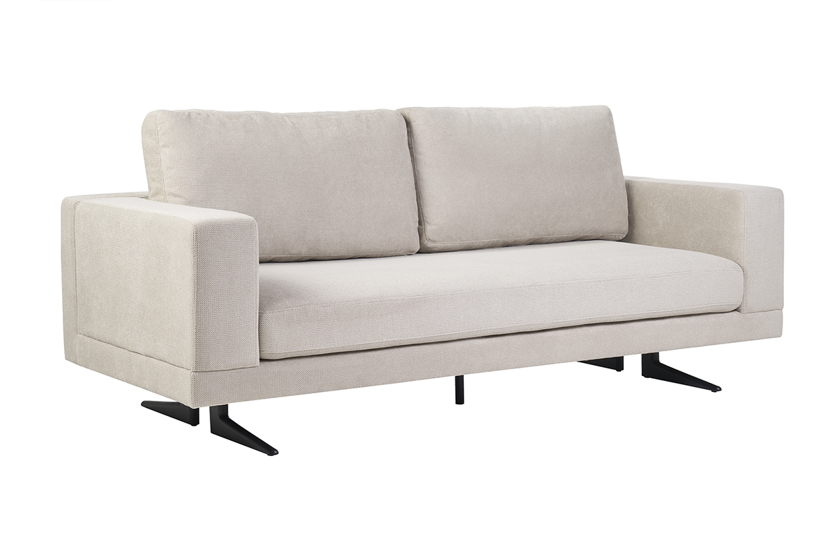 Canap� design 3 places en tissu chenille beige et m�tal noir LENNON