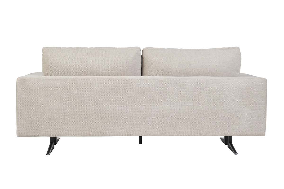 Canap� design 3 places en tissu chenille beige et m�tal noir LENNON
