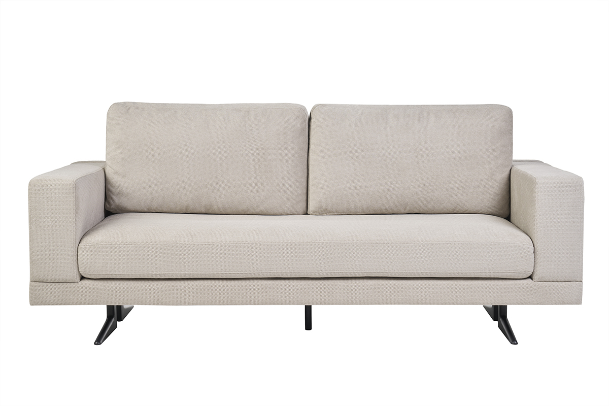 Canap� design 3 places en tissu chenille beige et m�tal noir LENNON