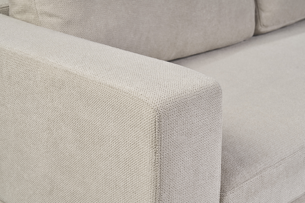 Canap� design 3 places en tissu chenille beige et m�tal noir LENNON