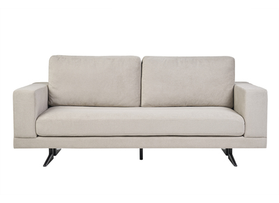 Canap&eacute; design 3 places en tissu chenille beige et m&eacute;tal noir LENNON