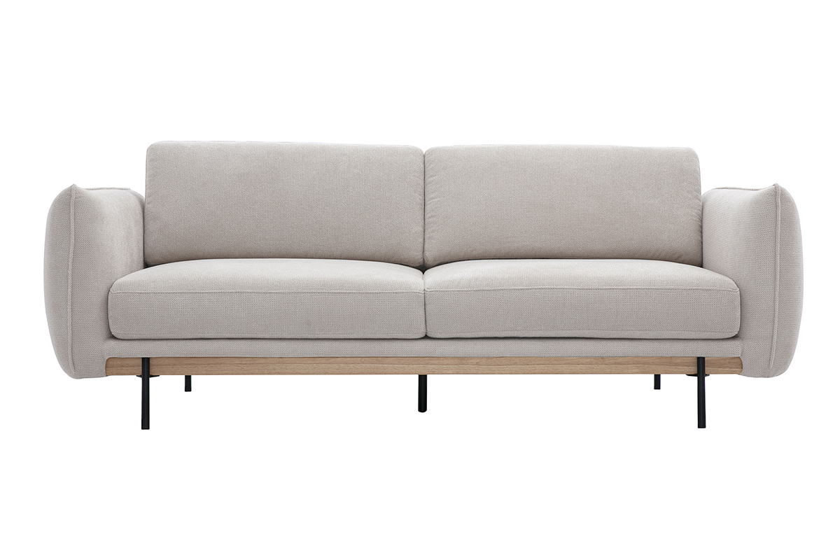 Canap� TODD 3 places en tissu chenille beige et m�tal noir, vue de face.