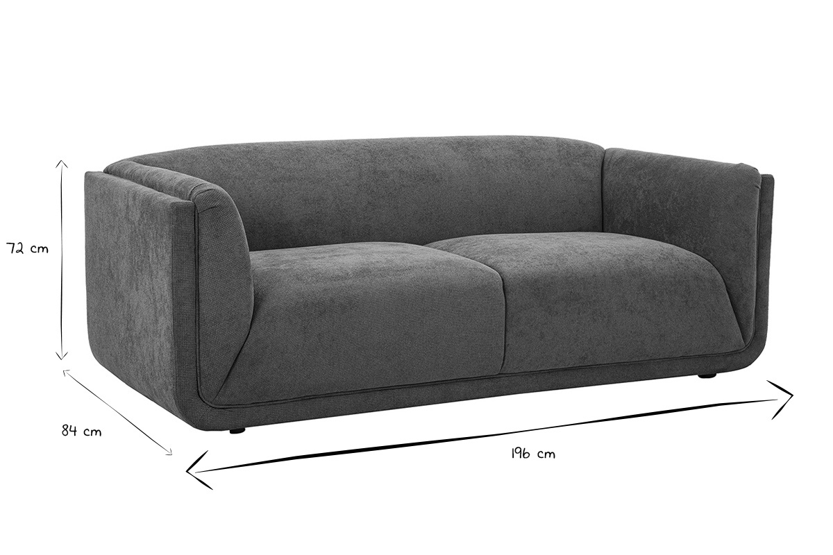Canap� 3 places noir et blanc, dimensions L196 x P84 x H72 cm, vue de profil.