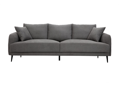 Canap&eacute; design 3 places en tissu effet velours gris et m&eacute;tal noir JERRY
