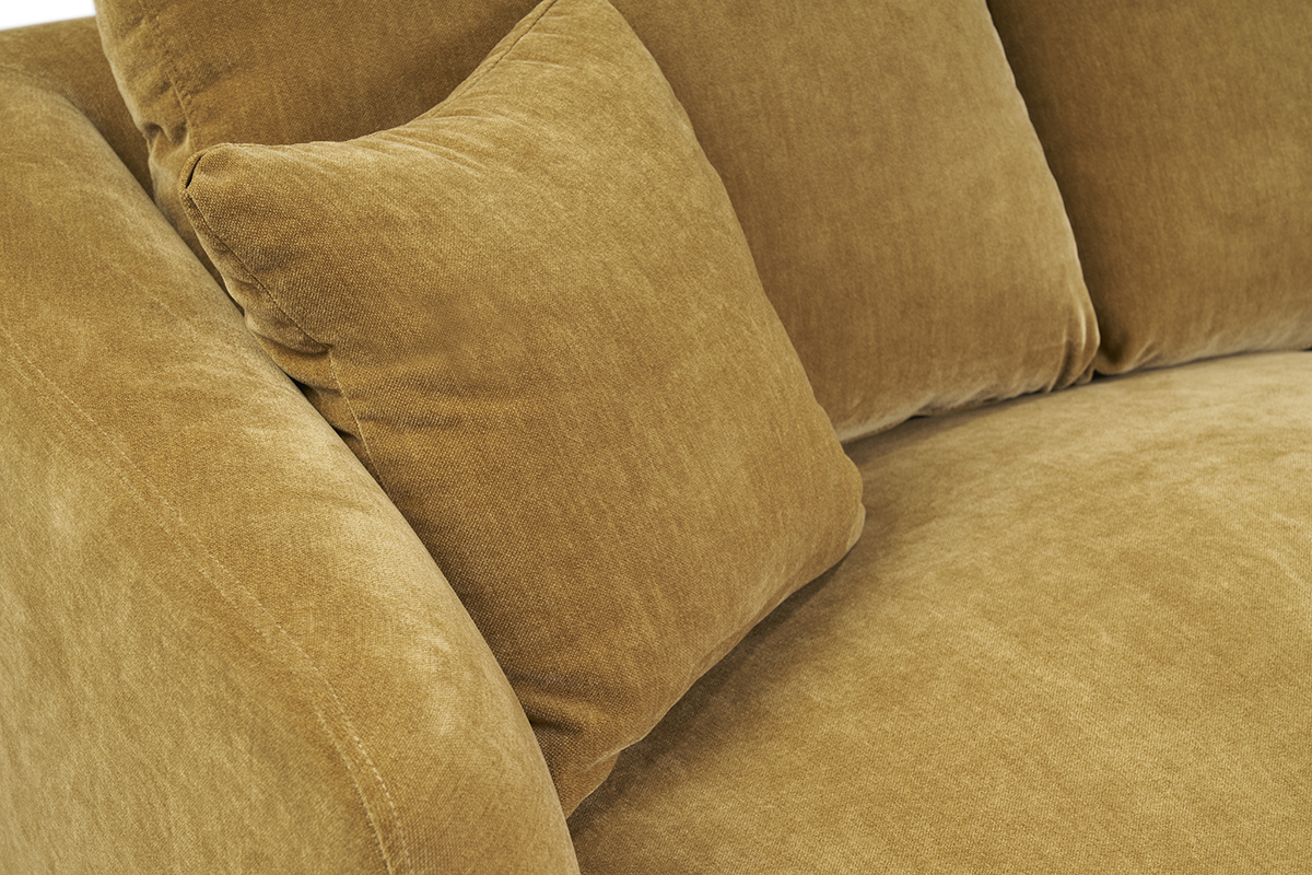Canap� design 3 places en tissu effet velours jaune curry et m�tal noir JERRY