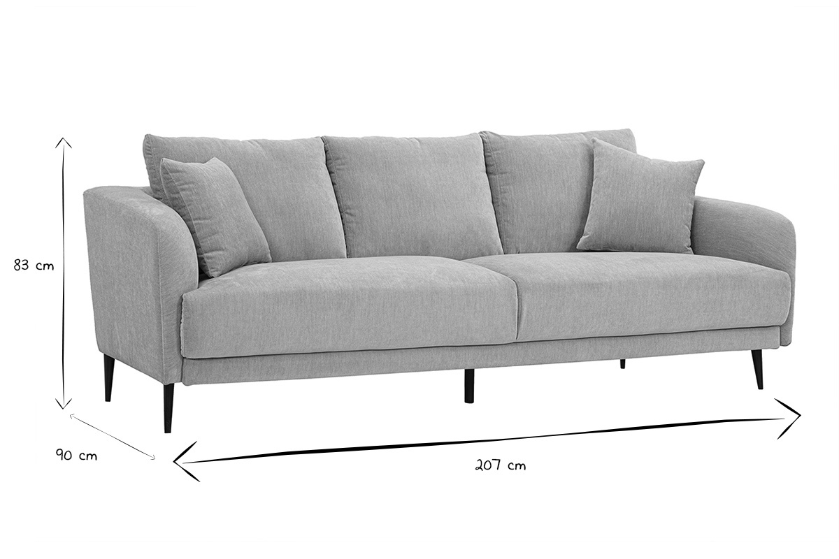 Dimensions du canap� design 3 places JERRY en noir et blanc : 83 cm (H) x 90 cm (D) x 207 cm (L)