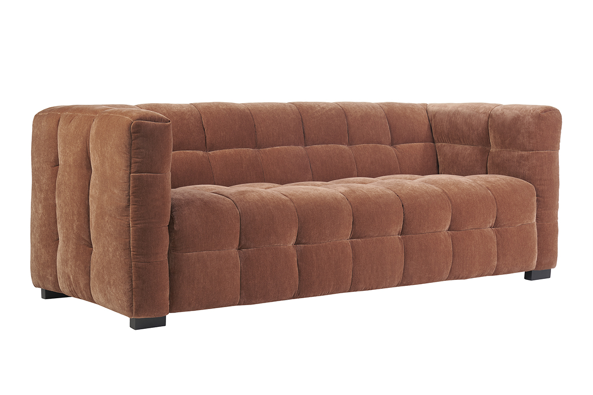 Canap� design 3 places en tissu effet velours terre br�l�e CORTO