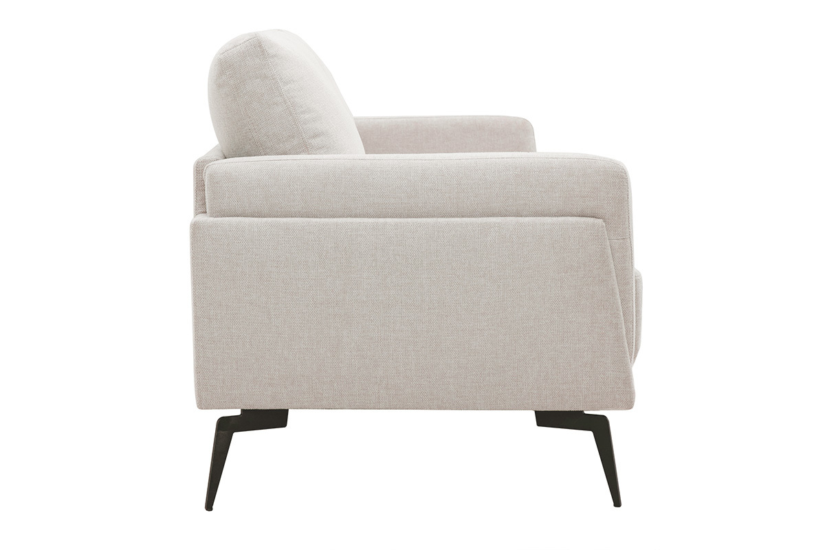 Canap� design 3 places en tissu effet velours textur� beige et m�tal noir MOSCO