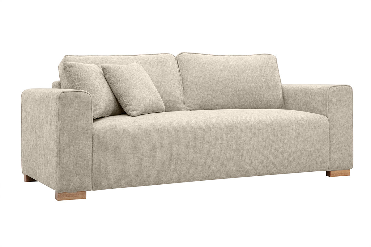 Canap� 3 places beige en tissu effet velours textur� PEPPER
