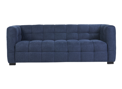 Canap&eacute; design 3 places en tissu effet velours textur&eacute; bleu fonc&eacute; CORTO