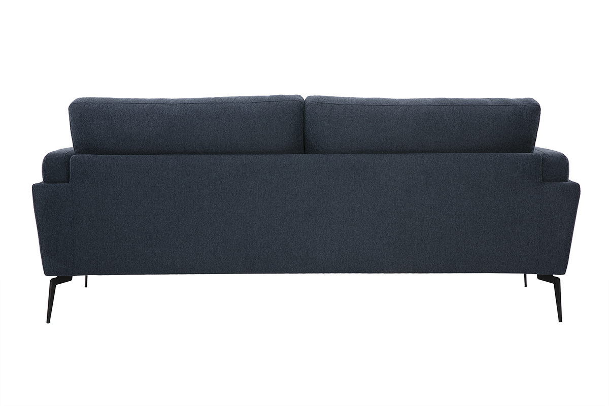Canap� design 3 places en tissu effet velours textur� bleu fonc� et m�tal noir MOSCO