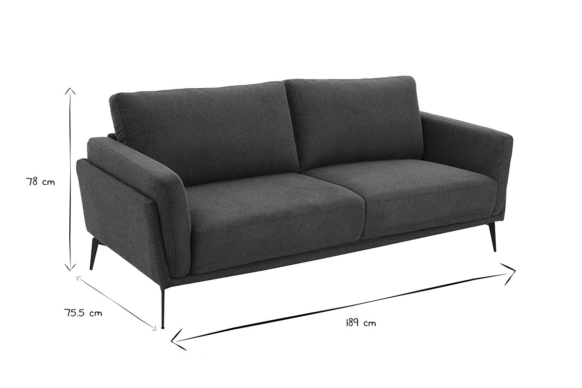Canap� design 3 places en tissu effet velours textur� bleu fonc� et m�tal noir MOSCO