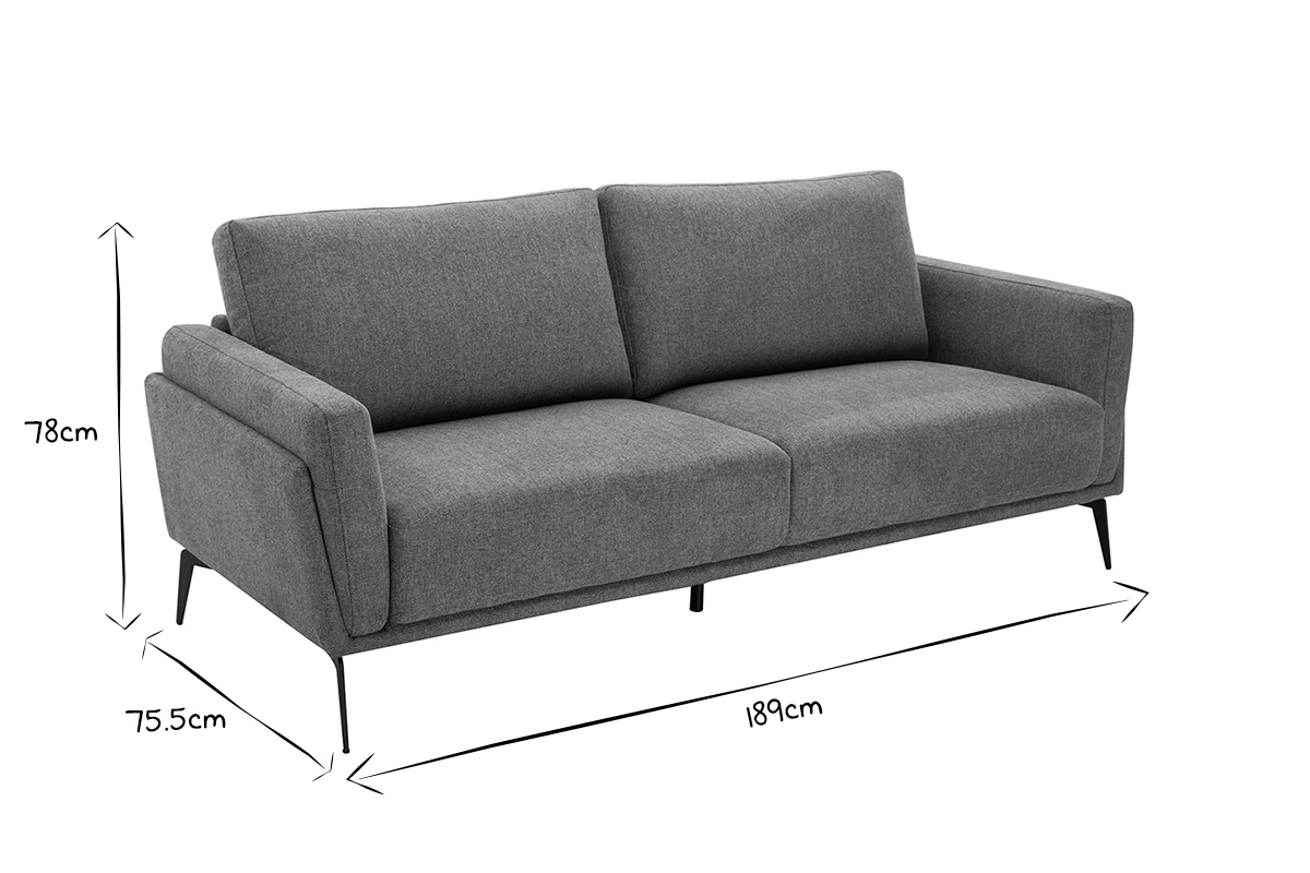 Dimensions du canap� 3 places MOSCO en noir et blanc : 189 cm de large, 75.5 cm de profondeur, 78 cm de haut.