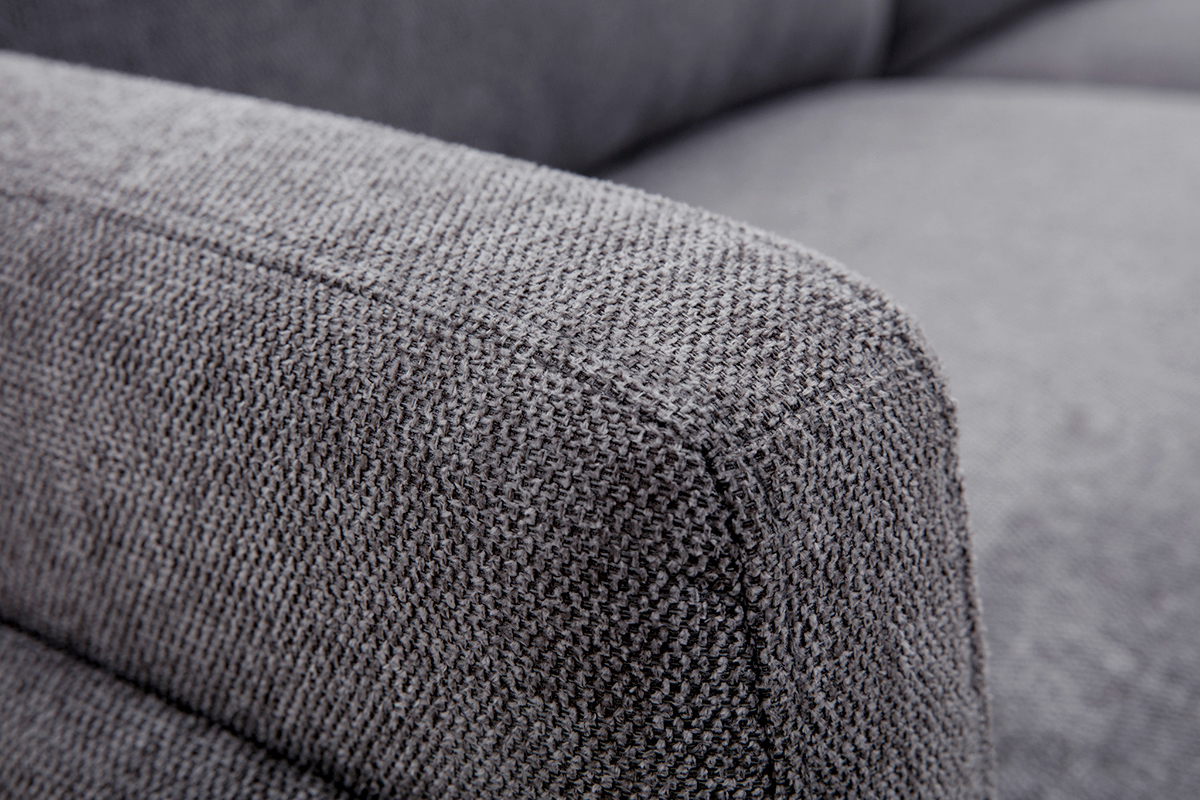 D�tail du tissu effet velours textur� gris du canap� design 3 places MOSCO