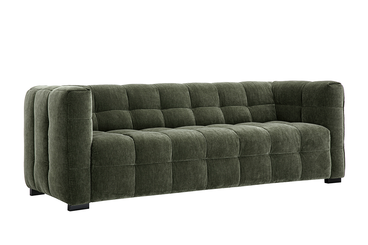Canap� design 3 places en tissu effet velours vert kaki CORTO