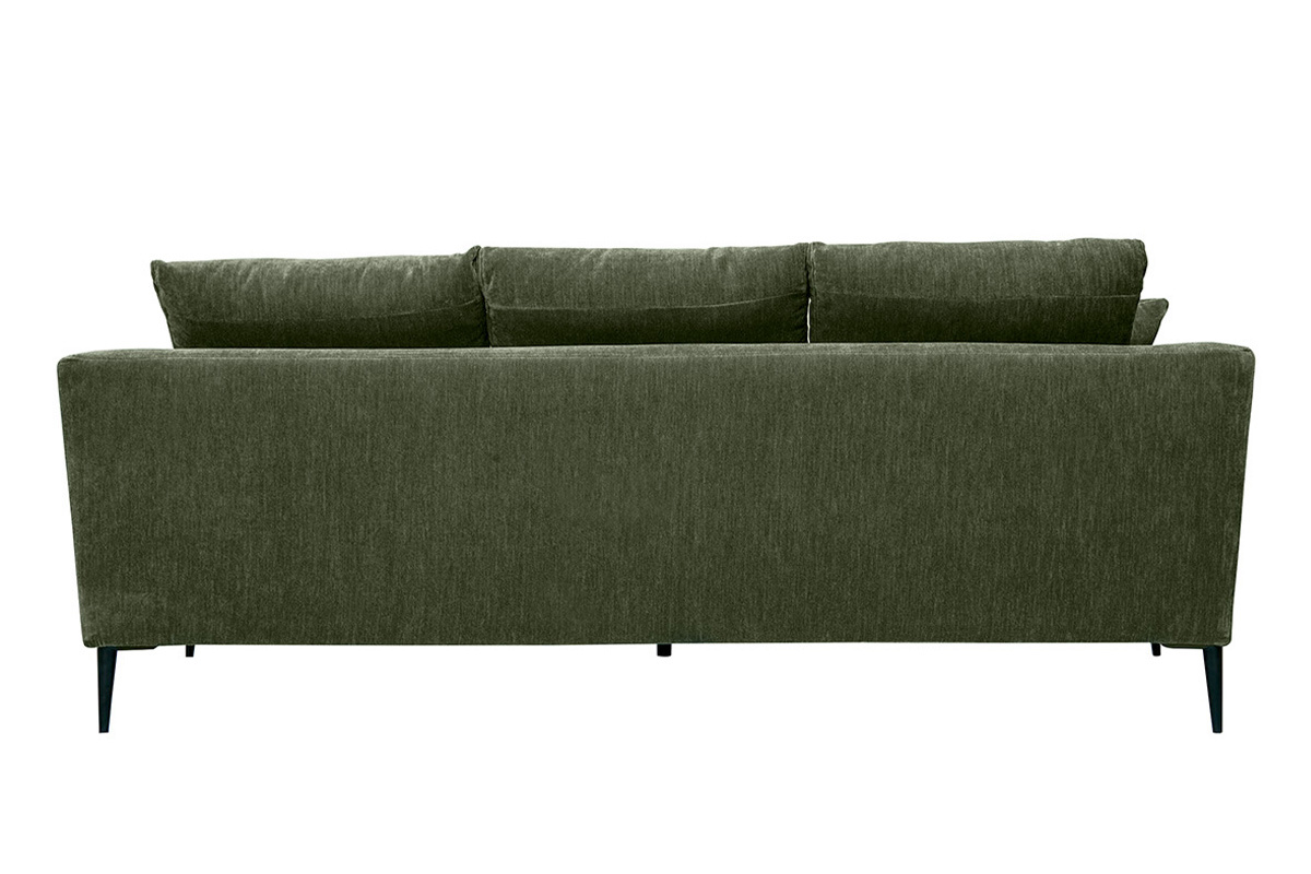 Canap� design 3 places en tissu effet velours vert kaki et m�tal noir JERRY