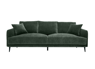 Canap&eacute; design 3 places en tissu effet velours vert kaki et m&eacute;tal noir JERRY