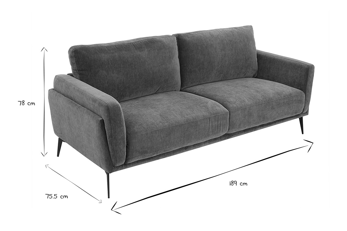 Canap� design 3 places en tissu effet velours vert kaki et m�tal noir MOSCO