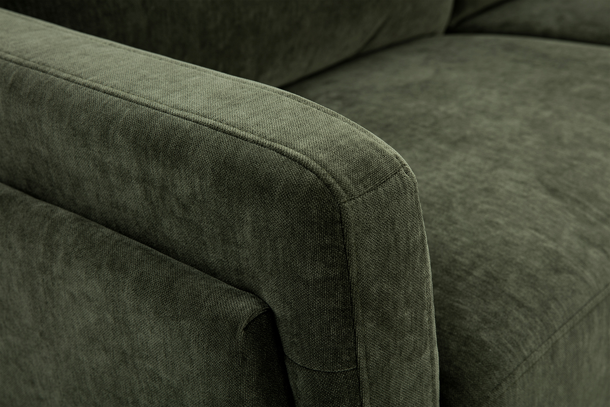 Canap� design 3 places en tissu effet velours vert kaki et m�tal noir MOSCO
