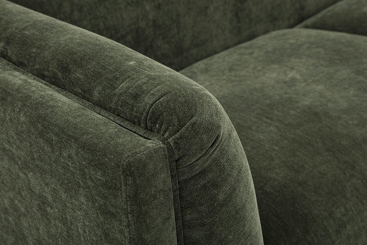 D�tail du tissu vert kaki effet velours du canap� HOSBO.