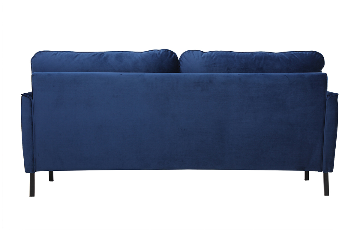 Canap� design 3 places en tissu velours bleu fonc� et m�tal noir BEKA