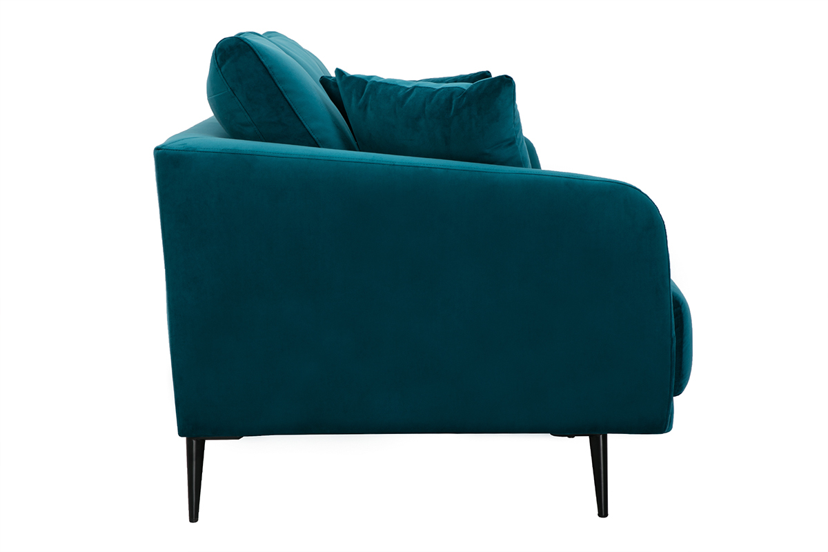 Canap� design 3 places en tissu velours bleu p�trole et m�tal noir JERRY