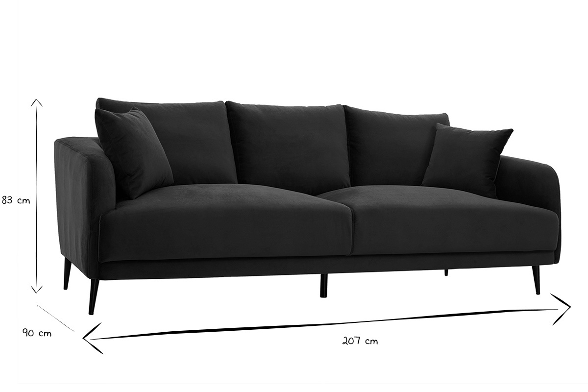 Canap� design 3 places en tissu velours bleu p�trole et m�tal noir JERRY