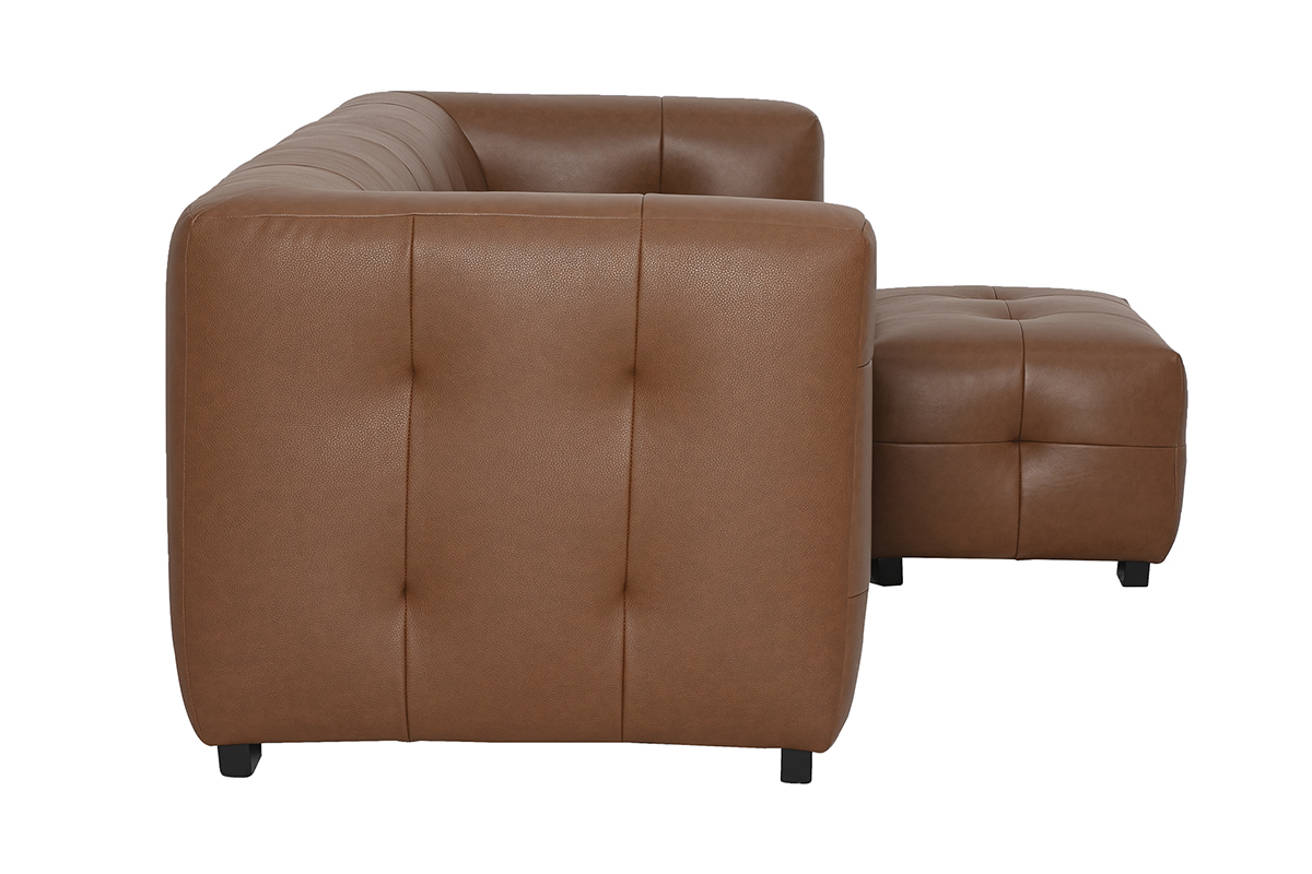 Canap� 3 places en cuir marron CORTO avec repose-pieds assorti, vue de c�t�.