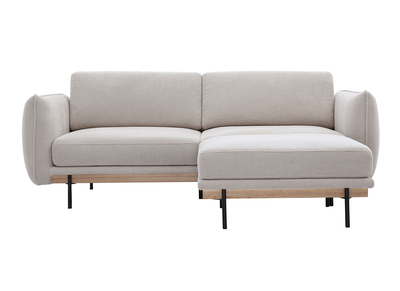 Canap&eacute; design 3 places et repose-pieds en tissu chenille beige et m&eacute;tal noir TODD