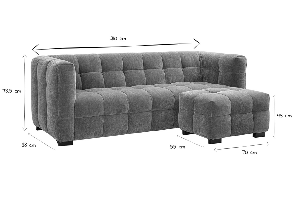 Canap� design 3 places et repose-pieds en tissu effet velours terre br�l�e CORTO