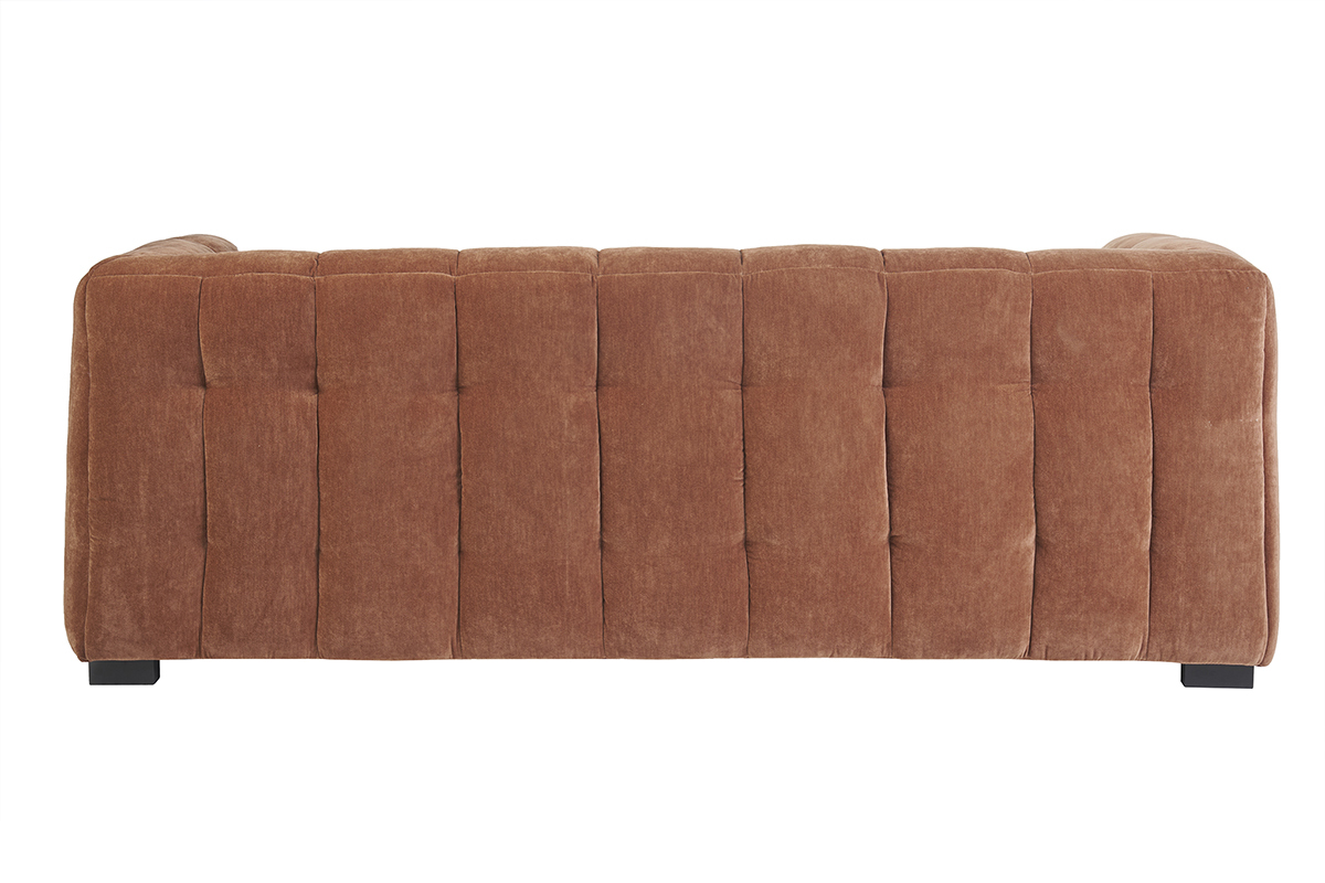 Canap� design 3 places et repose-pieds en tissu effet velours terre br�l�e CORTO