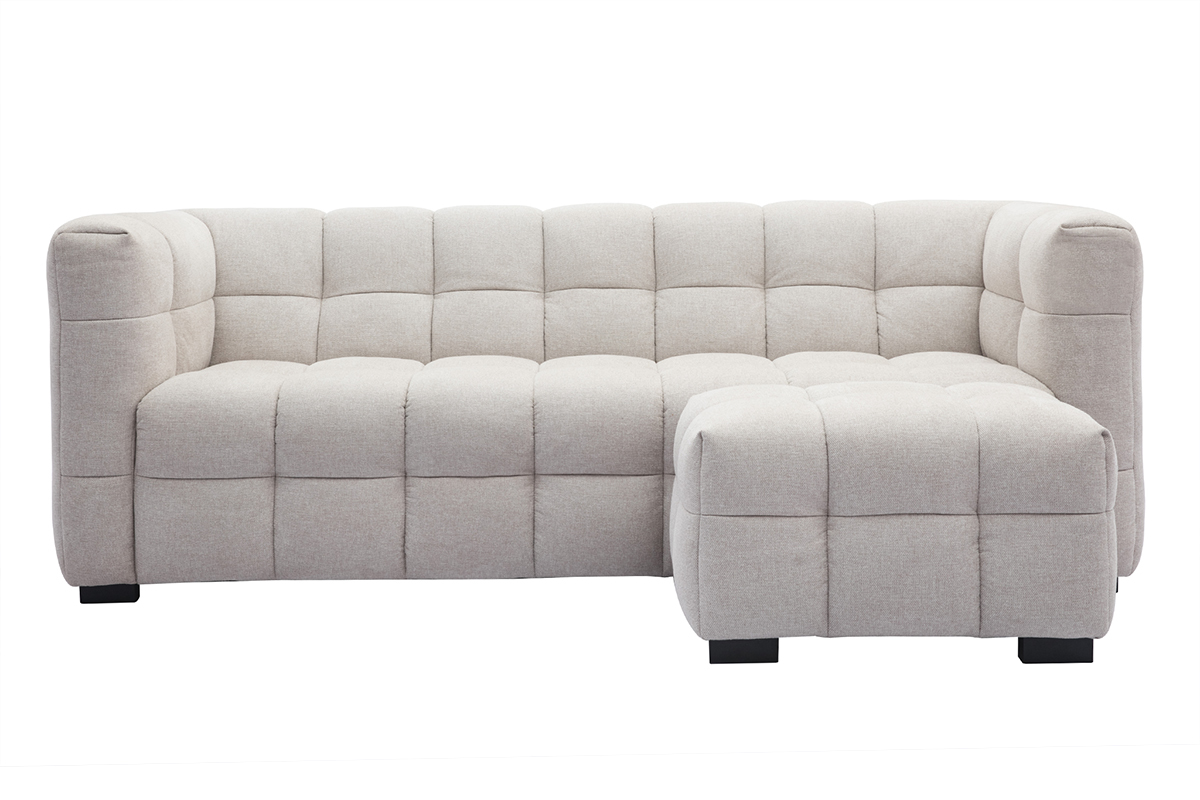 Canap� design 3 places et repose-pieds en tissu effet velours textur� beige CORTO