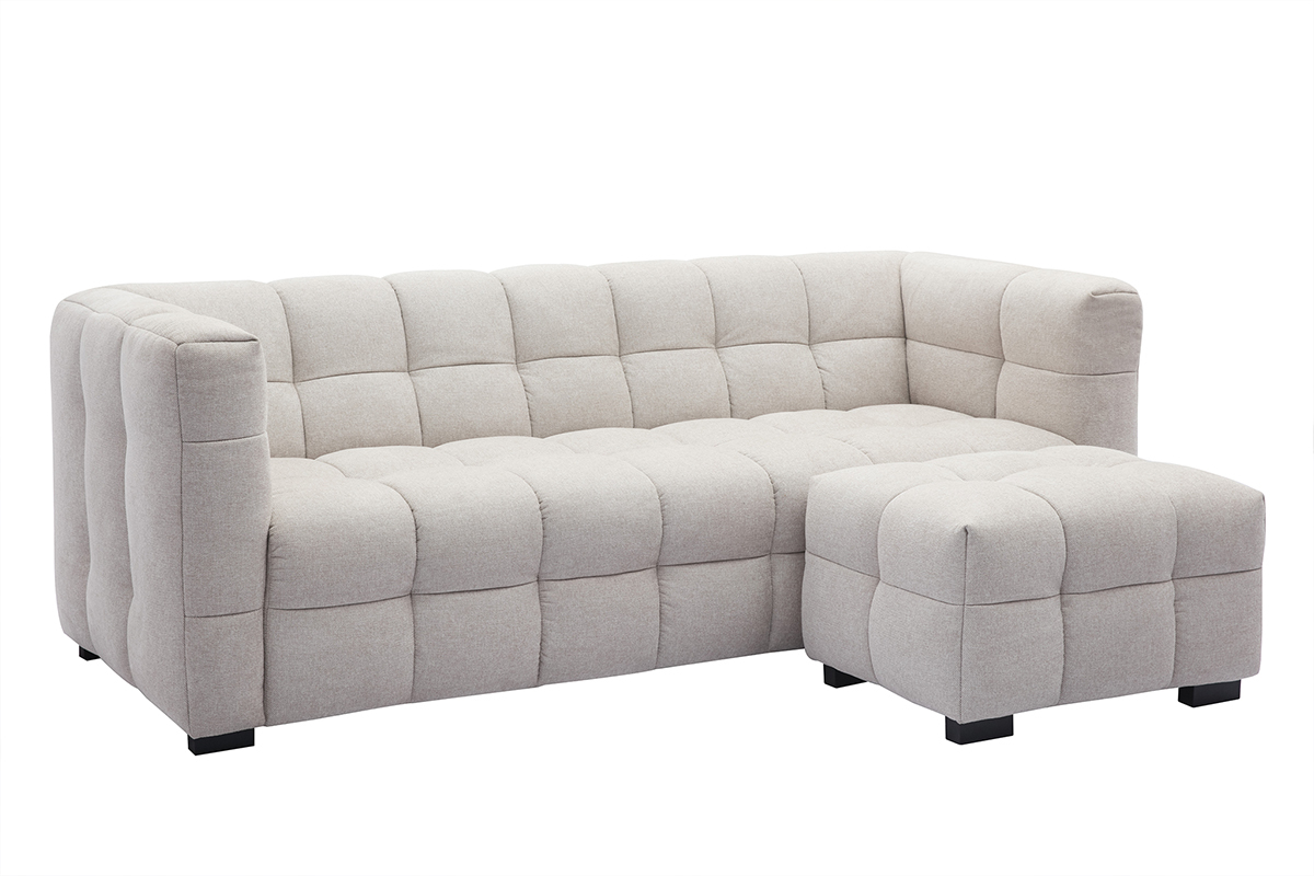 Canap� design 3 places et repose-pieds en tissu effet velours textur� beige CORTO