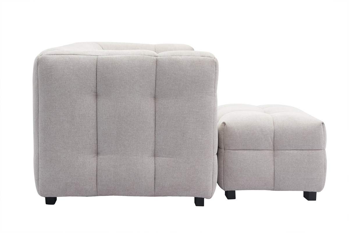 Canap� design 3 places et repose-pieds en tissu effet velours textur� beige CORTO
