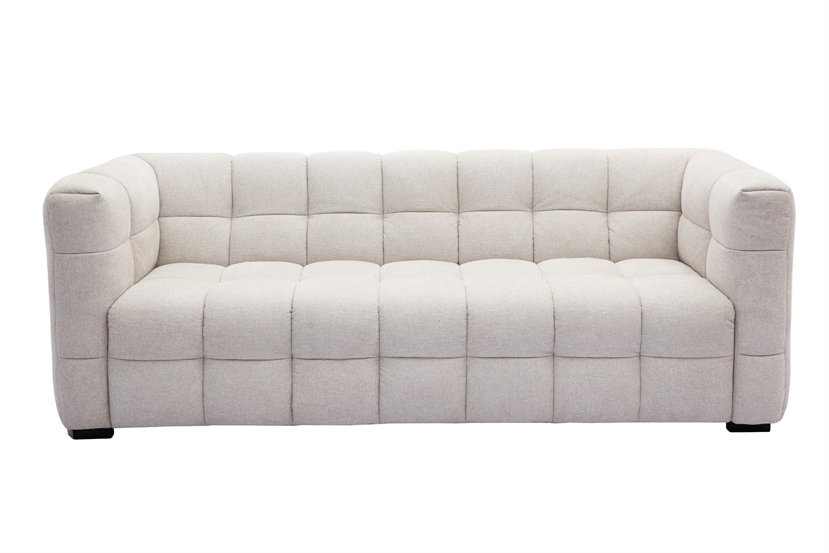 Canap� design 3 places et repose-pieds en tissu effet velours textur� beige CORTO