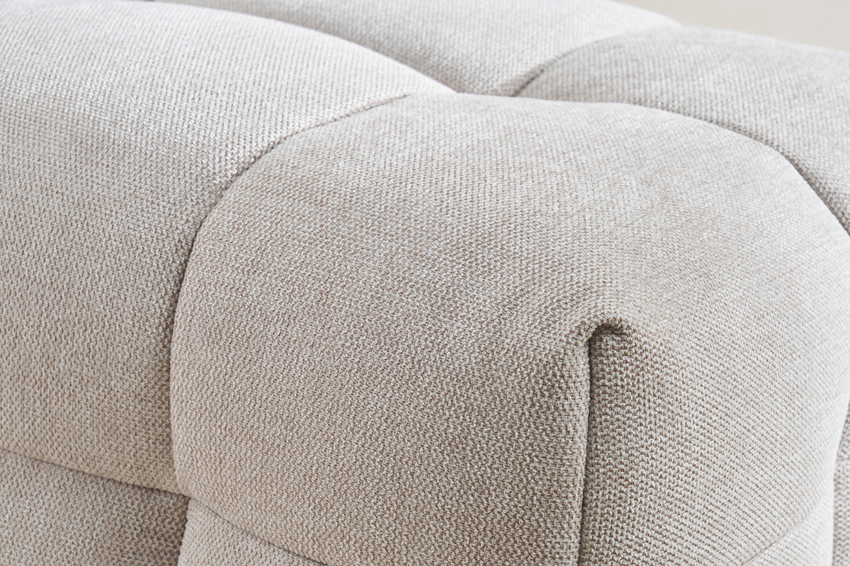 Canap� design 3 places et repose-pieds en tissu effet velours textur� beige CORTO